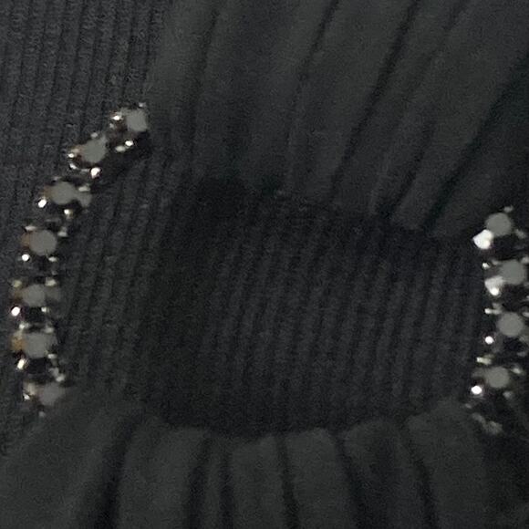 NWOT BEN DE LISI Dress UK8/US4 Black One-Shoulder Jeweled-Ring Pleated Faux-Wrap - Picture 2 of 10